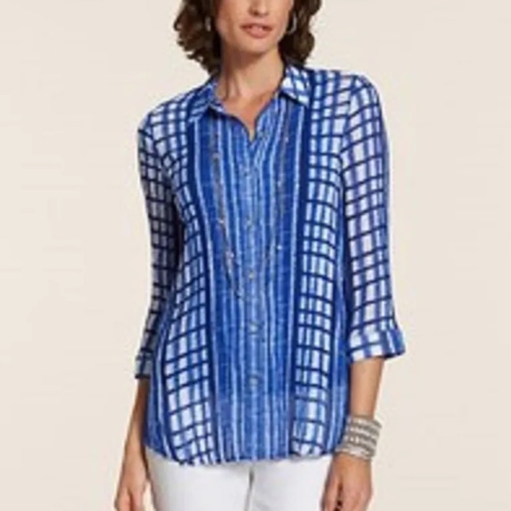 Chicos Blissful Dreams Raquel Blue Button Up Top XL